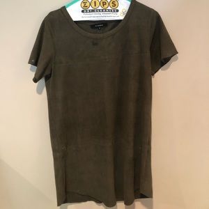 Olivaceous suede green short sleeve dress